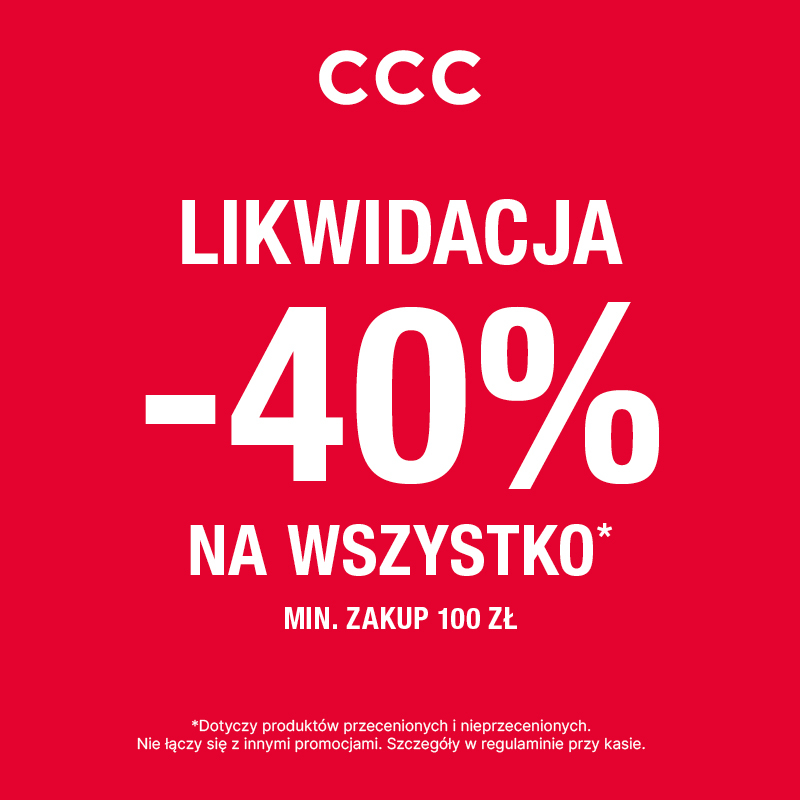 Teraz w CCC likwidacja kolekcji! -40% na WSZYSTKO przy zakupach za minimum 100zł!